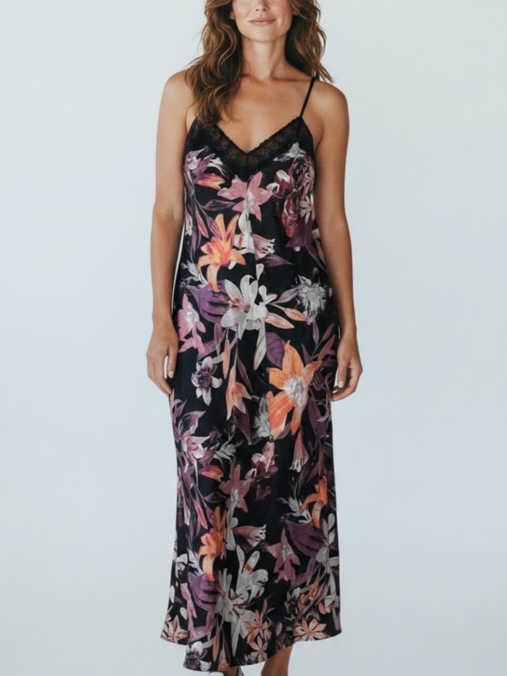 LINEA DONATELLA | Mina Black Tropical Print Slip Sz M